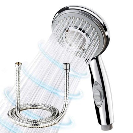 Brusehoved med slange (2 m), vandbesparende 5-mode spray håndbruserhoveder universelt krom bruserslangesæt