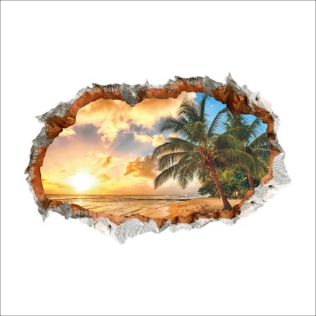 3D Wallstickers HOLIDAY ISLAND (60x90 cm) I selvklæbende wallsticker landskab strand hav hav palme I Dekoration til stue soveværelse køkken