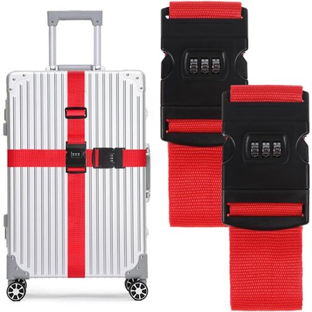 2-pakning med bagasjestropper med kombinasjonslås - Justerbare bagasjestropper - Reisetilbehør - 200 x 5 cm (rød)