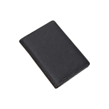 Ultratankt ægte læder kortholder til mænd, slank foldbar bank kreditkortholder, lille herrepung RFID ID-kortholder Sort
