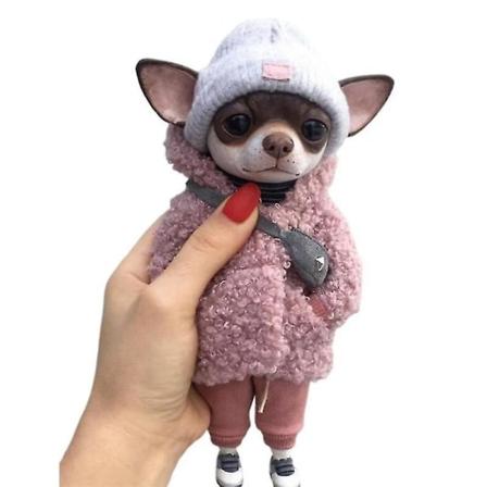Søte dyr Mogwai Håndlagde valpe plysjdukker av Valentina Gekova Chihuahua Sharpei Dog Status[HK] pink
