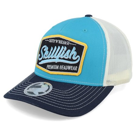 Skillfish - Blå trucker Kasket - Premium Fishing 112fp Tri Blue Teal/Birch/Navy Trucker @ Hatstore