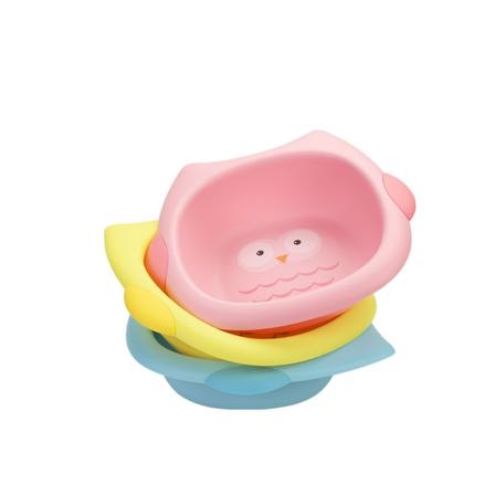 Gris vaskesett med tre deler (rosa, gul, blå) babyvask