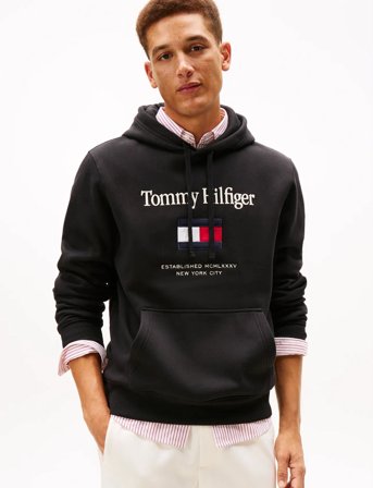 Tommy Hilfiger Tommy Embro Flag Hoodie - Black - M