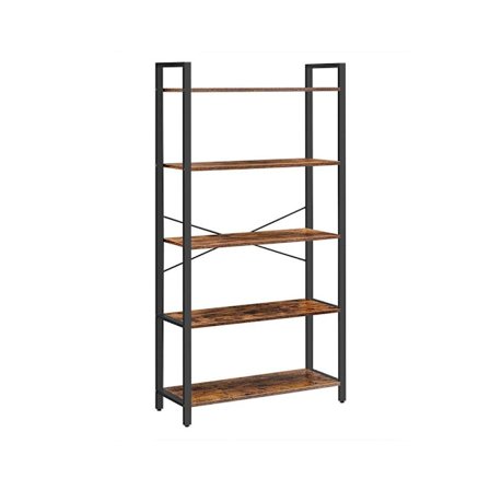 Rootz reol - bogreol - 5 niveauer bogreol - gulvstående bogreol - Åben bogreol - Boghylde - Spånplade/stål - Vintage Brun-Sort - 80 x 30 x 186 cm