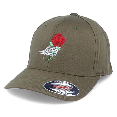 Iconic - Grön flexfit Keps - Bones And Rose Olive Flexfit @ Hatstore