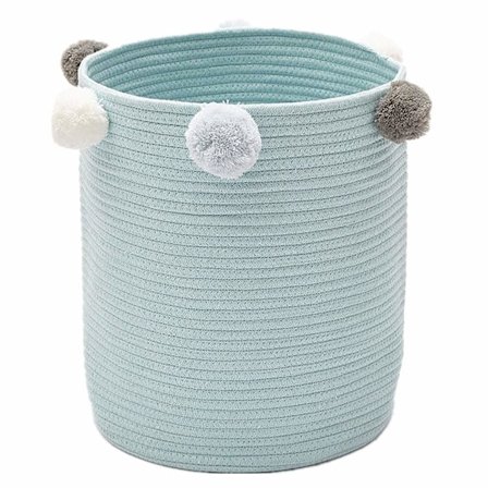 Natural Woven Storage Basket Laundry Basket Blanket Basket Woven Cotton Rope Basket Storage Basket for Kids and Pet Toys 32*37cm