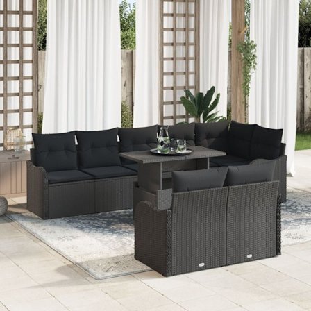 Lounge-set med kudde 9 pcs Svart Poly rattan