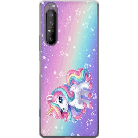 Yhteensopiva Puhelinkuori Sony Xperia 1 II Stitch polaroid-kehyksissä sinisillä pastellisävyillä ja suloisilla ilmeillä kollaaseissa sydämillä