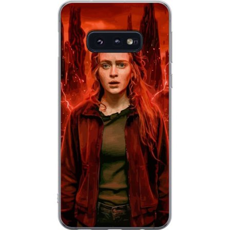 Kompatibelt Mobilskal till Samsung Samsung Galaxy S10e Porträtt av en ung kvinna med rött hår i en apokalyptisk landskap, röda blixtar och mörka