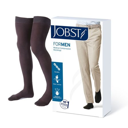 Jobst for Men klasse 1 lårstrømpe sort str M, 1 par