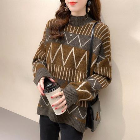 Naisten Neuleet Syksy Talvi Neule Turtleneck Retro Ulkovaatteet Top Löysä Temperamentti Paksu Takki Brown Average size