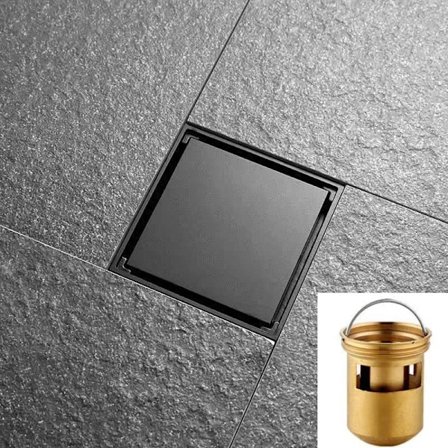 Tibetanska inlagda plattor Rostfritt stål Deodorant Golvavlopp Svart