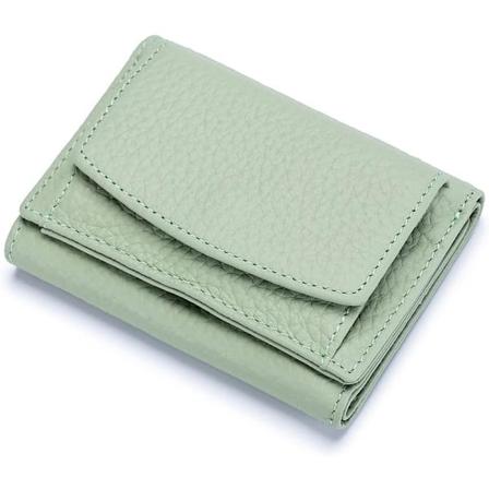 Liten lommebok med myntlomme Ekte skinn Damelommebok Pung RFID-blokkering Kredittkortholder Myntpunger for jenter Damer, GRØNN, 10*7*3cm