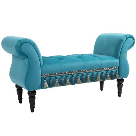 Rootz Luxury Bench - Upholstered Bench - Stool - Polyester - Rubber - Foam - Blue - 117 x 40 x 58 cm