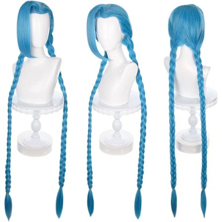 LOL Character Jinx Cosplay paryk Blå lang paryk 120 cm Y