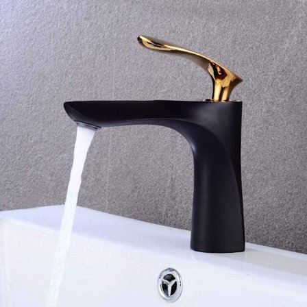 Svart koppar badrumshandfat, vattenfall, antikt tvättställ, mässing blandare för varmt och kallt vatten