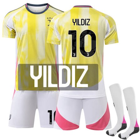 24-25 Juventus F.C. Udebane Gul NO.10 YILDIZ Sæt Børn Voksen Fodboldudstyr med Sokker