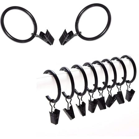 Rautaverhorenkaat, 1-3/4 tuumaa sisähalkaisija, koristeelliset verhorenkaat, verhoklipsirenkaat vahvoilla klipseillä, 20 kappaleen sarja (musta)