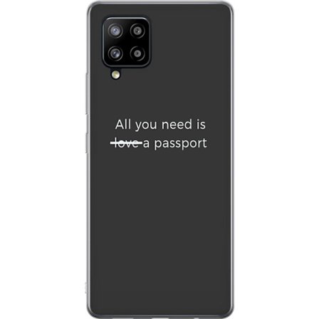 Kompatibelt Mobildeksel til Samsung Samsung Galaxy A42 5G Minimalistisk typografisk plakat med sitatet "alt du trenger er et pass". Stilren grå desig