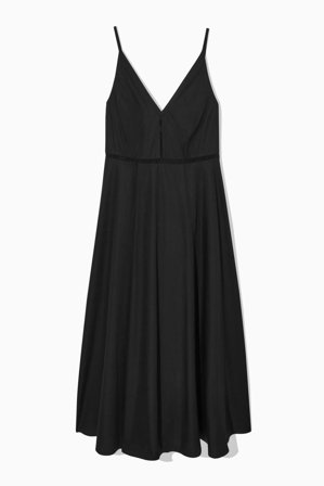 COS Women's V Neck Midi Slip Dress in Black
