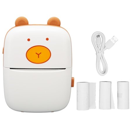 Uppladdningsbar termisk skrivare 203DPI Mini termisk skrivare med 3 rullar skrivarpapper för anteckningar kontor