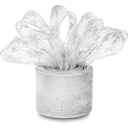 1kpl hopeinen organza lahjanauha - Joulunauha langalla