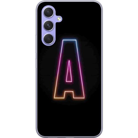 Kompatibel Mobilcover til Samsung Samsung Galaxy A54 Minimalistisk neonbogstav A i regnbuefarvet lys mod sort baggrund i moderne typografisk stil
