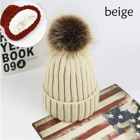 Strikket Hue Vinterhue BEIGE