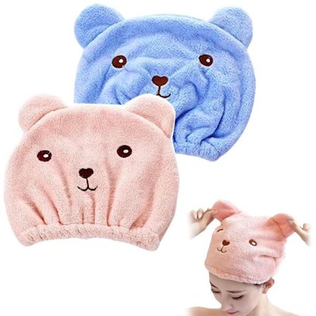 Set med 2 snabbtorkande mikrofiberhandduksturbaner för hår, kvinnor och barn - Turbanhatt för bad och bastu