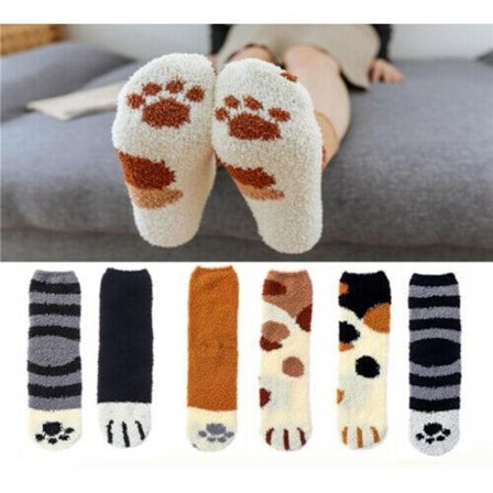 Par Damstrumpor Vinterstrumpor i Sammet med Kattfötter