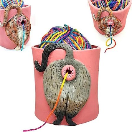 Garnskål til strikning Sjov kattebagdel Garnskål Kæledyrselskere Strikker Hækler Gaver