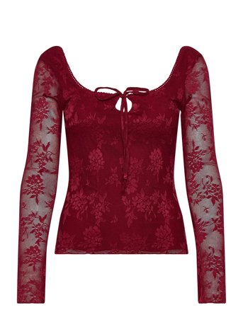 Gina Tricot Scoop Neck Top - Red - L