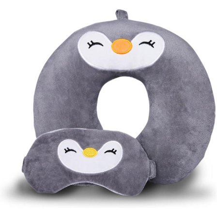 Reisepute, barnepute, søt reisepute for nakken, myk sovemaske for reisecamping, nakkestøtte for fly (grå)