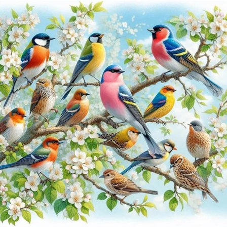 Spring Birds 5D Diamond Art, Diamond Painting for Adults 35x35cm