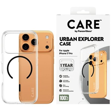CARE by PanzerGlass Flagship Urban Explorer Fodral med svart MagSafe för iPhone 17 Pro - Transparent
