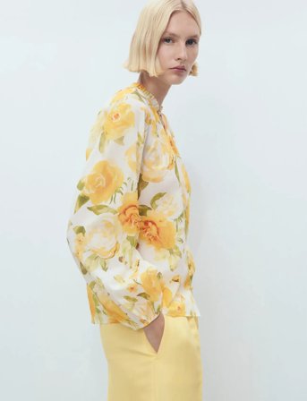 Mango Floral Cotton Blouse - Yellow - M