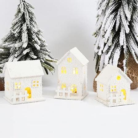 3 st julbyar med snöscen, julbyhus vitt, juldekorationer med ljus white