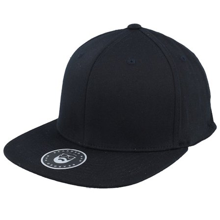 Bearded Man - Musta fitted Lippis - Badge Logo Back Black Flat Brim Fitted @ Hatstore