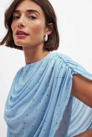 NA-KD Haut style cape drapé - - Bleu/À pois - XS