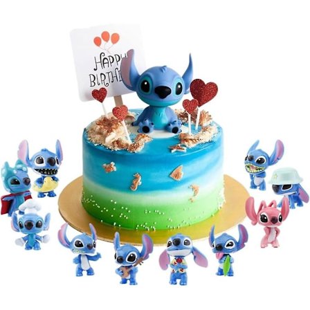 Qinwei 10 stk Lilo og Stitch kakepynt barnebursdag kakedekorasjon Lilo og Stitch temafestutstyr