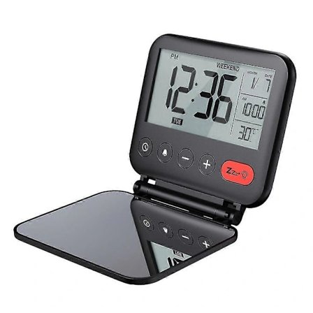 Foldbar Digital Rejsevækkeur Foldbar Sengeskabsur Med Snooze-funktion Sort