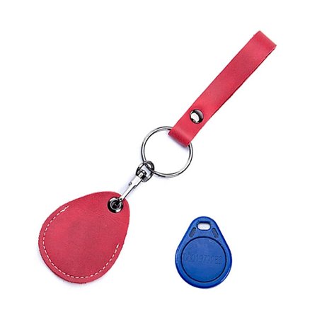 Nyckelring med läderband och tag-ficka - Flera färger