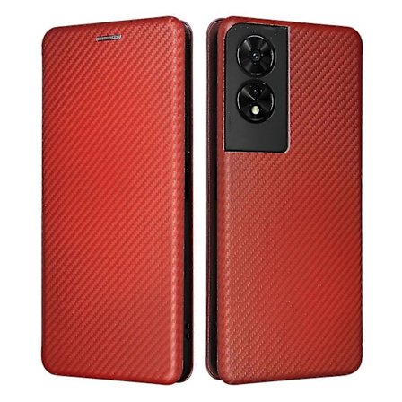 TCL 505 -puhelimen suojakotelo, hiilikuitukuvioitu nahkainen magneettisuljettava kuori Brown
