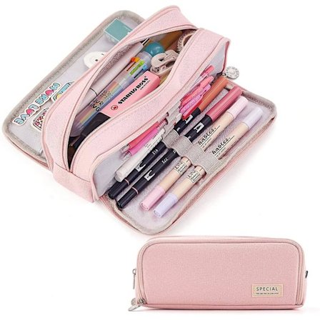 Large Capacity Pencil Case 3 Compartment Pouch Pen Bag For School Teen Girl Boy Men Women (pink)