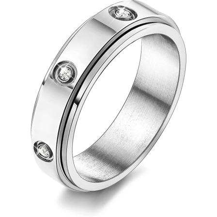 Svängring Bröllopslöfte Roterande Ring Med Cubic Zircons Ångestlindring Silver 9