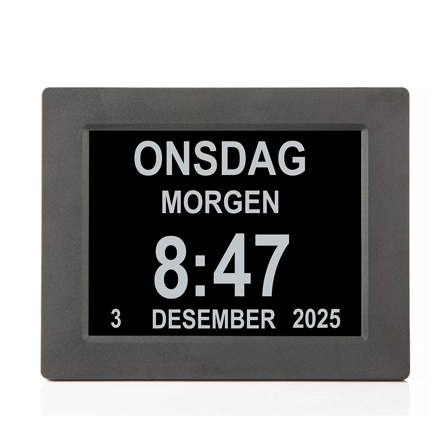 Ontario lettleselig kalenderklokke for eldre med Alzheimers, demens - 8" skjerm - svart