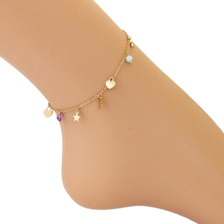 Guld Fotsmycke Fotlänk Vristlänk Fotkedja i Stål med Pärlor