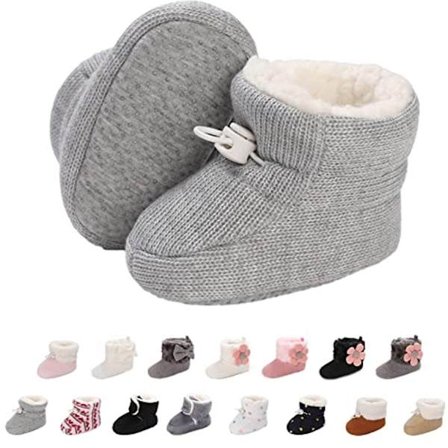 Varme fleece futter til babyer, skridsikre vintersko til 0-18 måneder, søde justerbare kravlesko