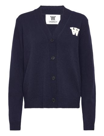 Joy Lambswool Cardigan Strikket Trøje Cardigan Navy Double A By Wood Wood
